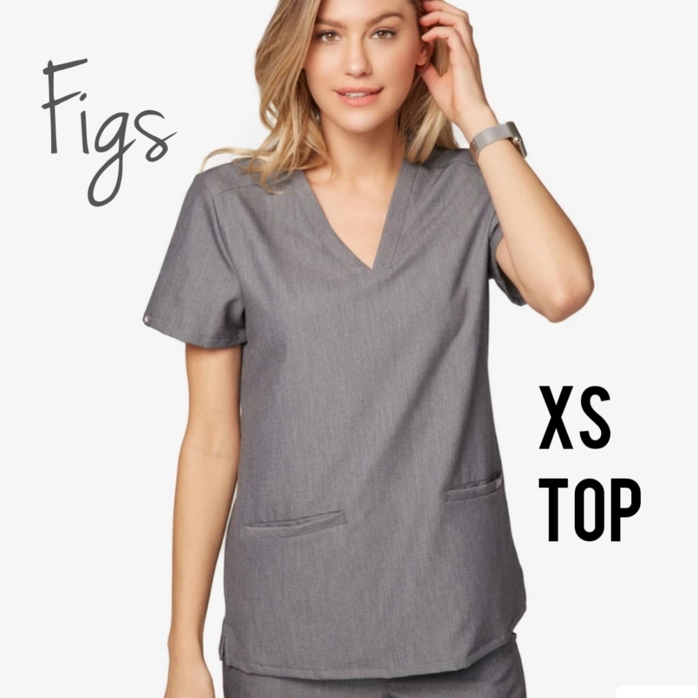XS Figs 2 pocket Casma Top Charcoal Grey